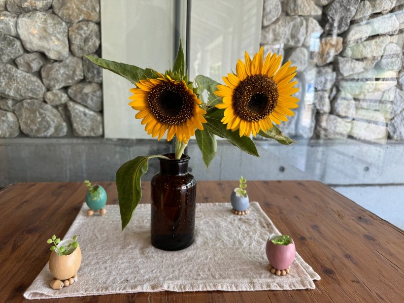 花瓶にさした2輪の向日葵